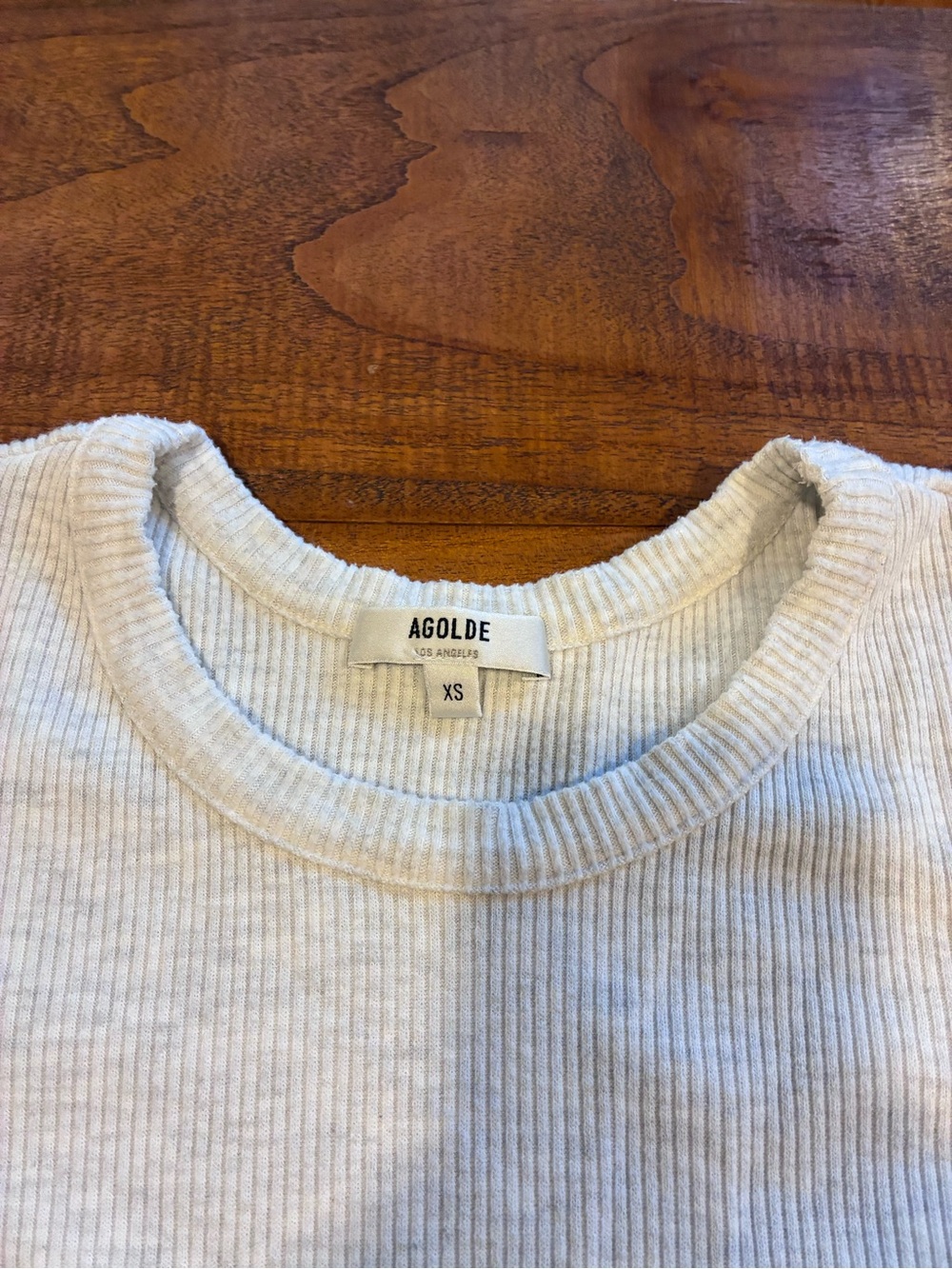 Agolde Like New Women's Maya Scoop Neck Rib Long Sleeve Oatmeal XS - Picture 4 of 7